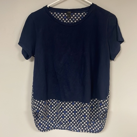 Women's S, J. Crew Short Sleeve Tee High Low Hem, solid navy / tiny flower print - Picture 1 of 8